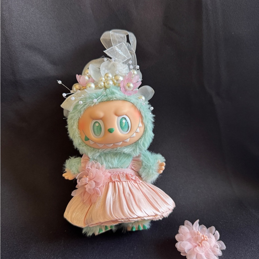 2-Piece Pretty Pink Labubu Dress with Crown
